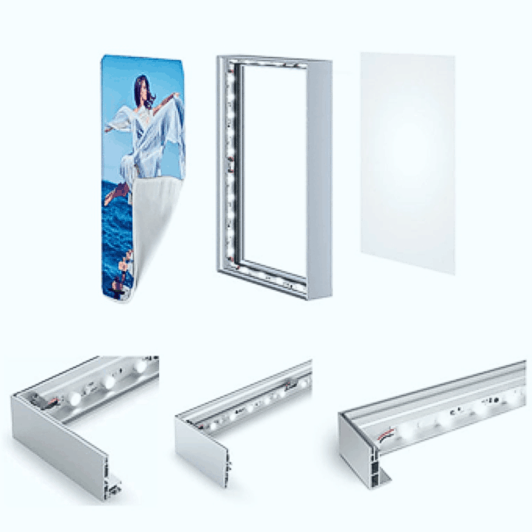 Side lighting (LED edge irradiation modules, LED frame modules) The LED light modules are attached to the side edges of the light box.